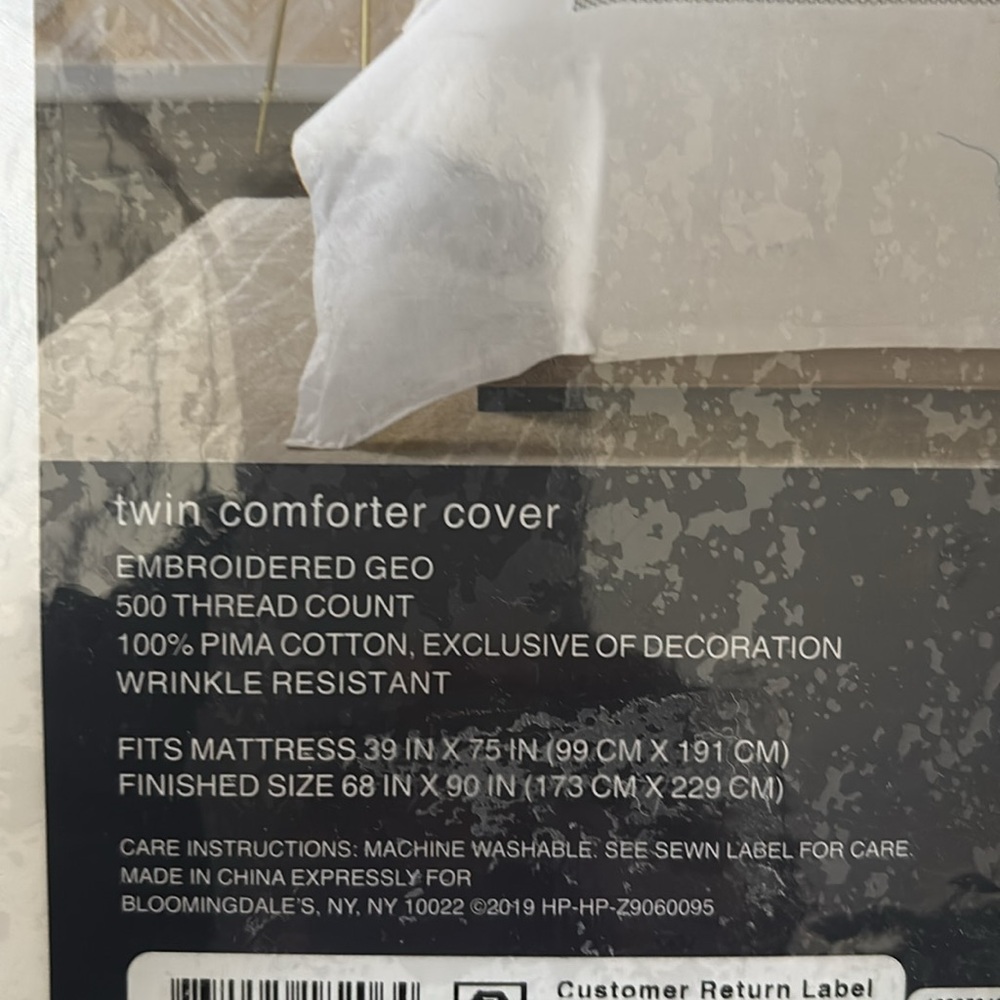 Hudson Park Collection 500TC Embroidered Geo Duvet Cover Twin Pima Cotton $340 - Picture 6 of 7